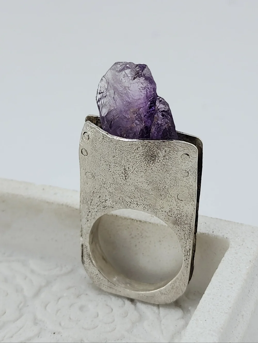 RAW AMETHYST STONE STATEMENT RING HANDMADE IN STERLING SILVER METAL SIZE 10